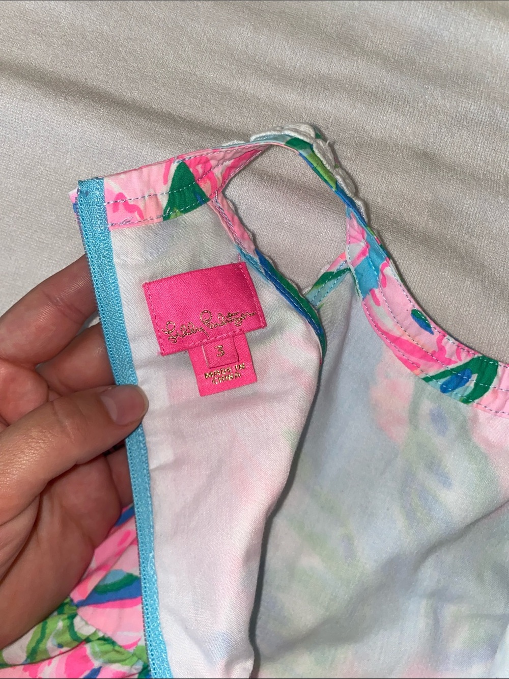 Lilly Pulitzer Toddler Girls' Pink & Aqua Floral Halter Dress Kinley 3T - Picture 3 of 3